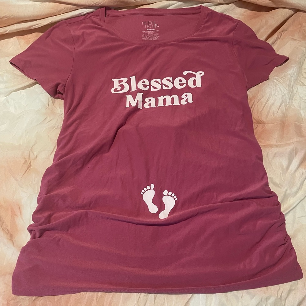 TIME AND TRU Pink Blessed Mama Maternity Shirt - Medium